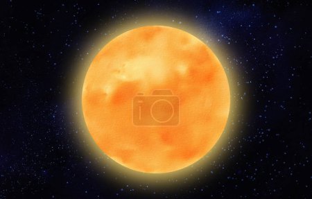 Photo for Sun - a star in the sky at the heart of the Solar System, one of many in the Milky Way galaxy. A yellow dwarf star. for schools, astronomy, notebook covers, and diaries. Watercolor isolated - Royalty Free Image