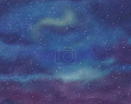 Photo for Space background. Starry night sky. Twinkling galaxies in the distant cosmos. Nighttime fairy tale. Shades of blue, green, and pink colors. Watercolor illustration. - Royalty Free Image