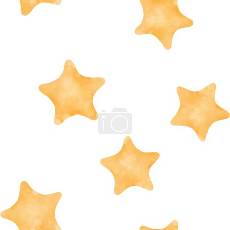 Photo for Seamless watercolor pattern depicting a celestial night sky with bright yellow stars. Ideal for adorning childrens rooms, textiles, baby apparel, notebooks, pens, stationery, strollers, and diapers - Royalty Free Image
