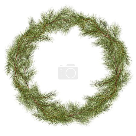 Photo for Christmas wreath lush evergreen boughs. Circular frame for text. The enduring greenery sets a festive mood. Template for Christmas New Year birthdays or weddings. Watercolor digital illustration. - Royalty Free Image