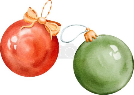 Photo for Set of creative christmas balls hand made insolated watercolor illustration. winter season. decorative background for pine tree, greeting card, bauble decorations, books. New Year holiday circle toy. - Royalty Free Image