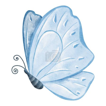 Photo for Watercolor illustration of a blue butterfly in a cartoon style. Captures the whimsical charm of a playful and vibrant insect. for a lighthearted and colorful atmosphere. for designs, card and print. - Royalty Free Image