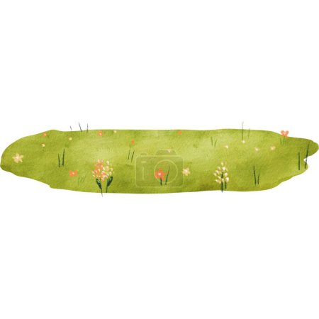 Téléchargez les photos : Illustration aquarelle d'une prairie printanière verte ornée de fleurs, pour les dessins d'enfants. le rendant parfait pour divers projets créatifs, y compris des livres pour enfants, des affiches et des conceptions ludiques - en image libre de droit