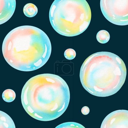 Photo for Watercolor circles seamless pattern tiled. Round shapes elements. Painted ornament. colorful soap bubbles. - Royalty Free Image
