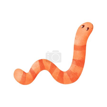Photo for Watercolor illustration of a worm. spring, nature, and the outdoors. for themes related to fishing, springtime, and insects. cartoon style for childrens books, nature-themed designs. - Royalty Free Image