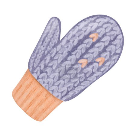 Photo for A knitted mitten. Winter clothing item. Purple and orange colors. Isolated watercolor object. Perfect for winter fashion designs, seasonal illustrations, or cold-weather themed graphics. - Royalty Free Image