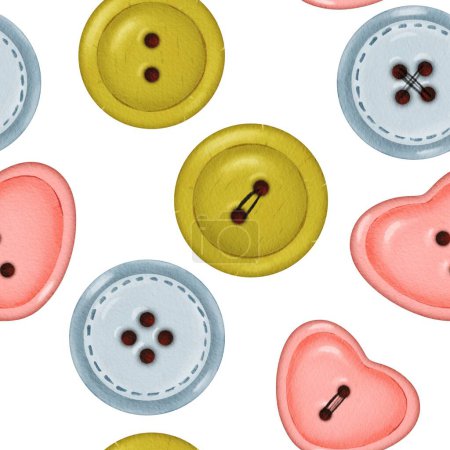 Seamless pattern of buttons in various colors. Buttons of different shapes and shades create a unique design. for decorative projects, cards, gift wrapping, and fabric items.