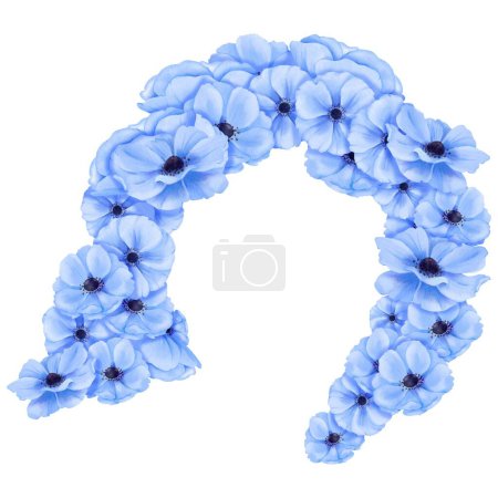 Photo for A female hairstyle adorned with blue watercolor anemones. design is for use in beauty salons, fashion magazines, hair care products, and promotional materials targeting womens styling and fashion. - Royalty Free Image