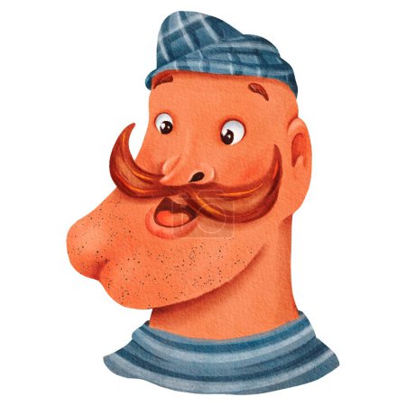 Photo for An illustrated cartoon character with a cone-shaped hat, a mustache, and a striped shirt. The headgear and gesture are part of the costume art of this fictional vertebrate toy. - Royalty Free Image