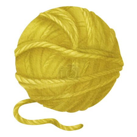 An isolated watercolor depiction of a green yarn spool. Comprised of wool and cotton strands. Ideal for hobbyists, sewing boutiques, fabric producers, DIY-themed projects, and educational.