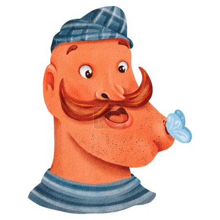 Téléchargez les photos : Un personnage de dessin animé illustré avec un chapeau en forme de cône, une moustache et une chemise rayée. Le couvre-chef et le geste font partie de l'art du costume de ce jouet fictif de vertébrés. - en image libre de droit