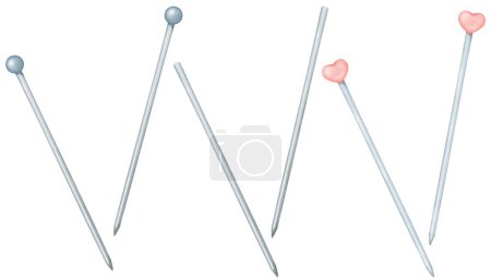 Photo for Set of assorted metal knitting needles adorned with charming plastic heart-shaped charms, watercolor illustration. for crafting books, decorative for knitting tutorials, and crafting-themed projects. - Royalty Free Image