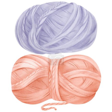 Téléchargez les photos : Un ensemble d'aquarelle illustrant une bobine de fil rose et bleu. Fait de laine et de fibres de coton. pour les ateliers de couture, les fabricants de textiles, le matériel éducatif pour les cours de couture et de tricot. - en image libre de droit