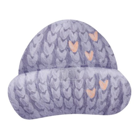 watercolor illustration a knitted hat, winter clothing. colors of purple and orange create a feeling of warmth and coziness, for seasonal designs fashion illustrations or cozy-themed projects.