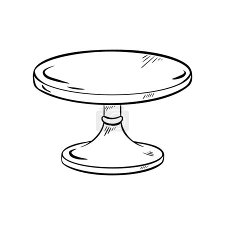 Illustration for Hand-drawn vector sketch of a glossy cake stand, perfect for displaying cakes, pastries, and fruits. Its smooth surface, sleek backdrop, template for showcasing your products. for weddings, birthdays. - Royalty Free Image