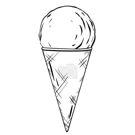Ilustración de Ilustración vectorial: Una cucharada de helado dulce en un cono de gofre crujiente. Un delicioso postre frío, una alegría de verano para los niños, pero un placer indulgente con su parte de dulzura. - Imagen libre de derechos