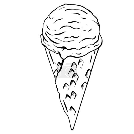 Téléchargez les illustrations : Délicieuse illustration vectorielle d'une boule de crème glacée nichée dans un cône de gaufre croustillant. Une délicieuse friandise froide, parfaite pour le plaisir de l'été. Une indulgence tentante pour tous les âges. - en licence libre de droit