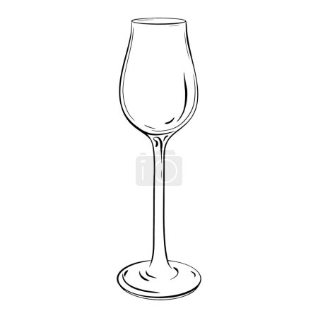 Téléchargez les illustrations : Illustration monochromatique d'un verre à vin sur fond blanc uni, mettant en valeur des couverts élégants pour servir du vin ou d'autres boissons - en licence libre de droit
