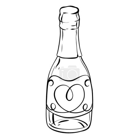 Téléchargez les illustrations : Dessin monochrome d'une bouteille en verre avec un symbole de coeur, représentant une bouteille de vin romantique. La forme triangle ajoute une touche unique à cette illustration de drinkware - en licence libre de droit