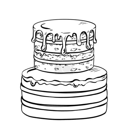 Ilustración de Un dibujo en blanco y negro de un pastel de cumpleaños de tres niveles. Alta calidad - Imagen libre de derechos
