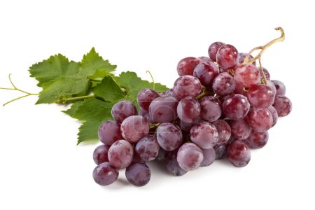 Photo for Red grapes with leaves isolated on white background - Royalty Free Image