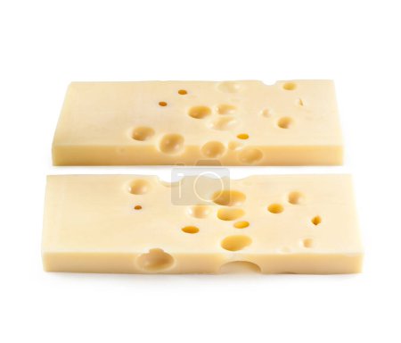 Photo for Two Slices of Swiss Emmental Cheese  Isolated on White Background - Royalty Free Image