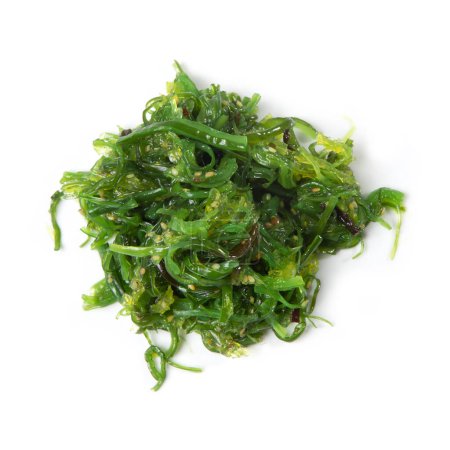 Photo for Goma Wakame Seaweed Salad, Isolated on White Background  Ingredient Close Up, Heap of Raw Algae Detail, Seasoned Sesame Chuka  Detailed Macro, High Resolution - Royalty Free Image