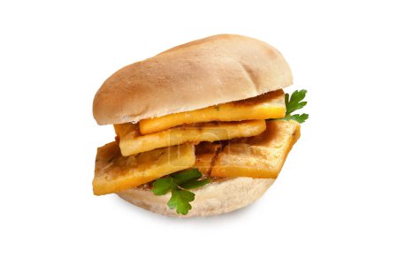 Téléchargez les photos : Panelle Sandwich beignets siciliens typiques avec farine de pois chiche frit isolé sur fond blanc - en image libre de droit