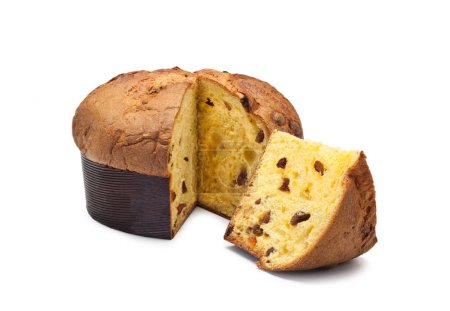 Photo for Panettone from Italy, Traditional Christmas Sweet Bread with Raisins  Isolated on White Background - Royalty Free Image