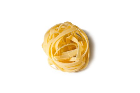 Photo for Typical Italian pasta "Fettuccine" isolated on white background - Royalty Free Image