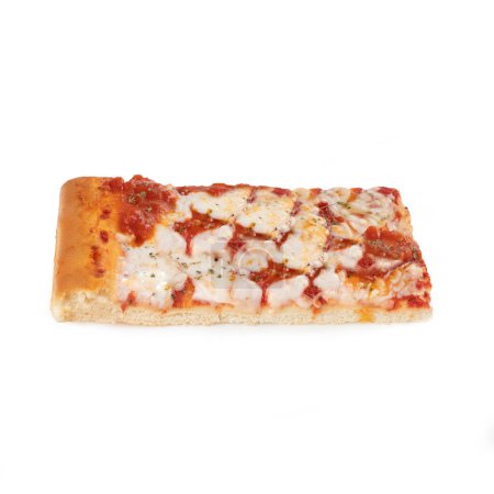 Photo for Slice of Italian Pizza  Tomato Sauce, Mozzarella Cheese, Oregano  Traditional Italian "Pizza Margherita al Taglio"  Take Away Food ("Tavola Calda")  Isolated on White Background - Royalty Free Image