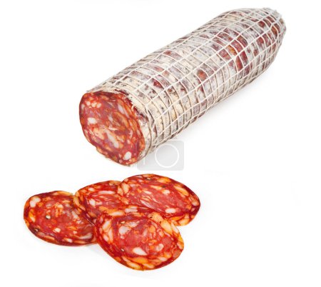 Photo for Salame Piccante isolated on white background - Royalty Free Image