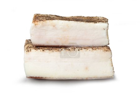 Photo for Italian Pork Meat  "Lardo dei Nebrodi" Lard Type  Isolated on White Background - Royalty Free Image