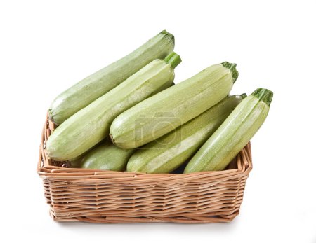Photo for Zucchini Basket  "Zucchine" from Italy, Marrow Squash, Courgette  Top View Macro  Isolated on White Background - Royalty Free Image