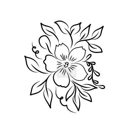 Illustration for Black line drawing of floral bouquet graphic vector illustration - Royalty Free Image