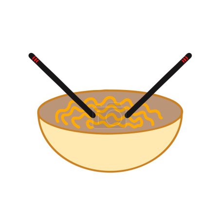 Bowl of noodles with black chopsticks clipart illustration