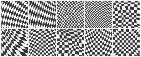 Illustration for Collection distorted black and white checkered template. Vector illustration, flat modern design. - Royalty Free Image