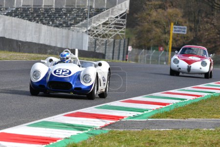 Photo for Scarperia, 3 April 2022: Lister-Chevrolet Knobbly 1959 in action during Mugello Classic 2022 at Mugello Circuit in Italy. - Royalty Free Image