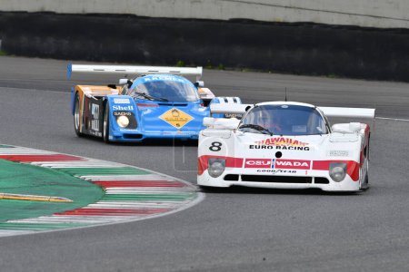 Photo for Scarperia, 2 April 2023: Spice SE90C year 1990 in action during Mugello Classic 2023 at Mugello Circuit in Italy. - Royalty Free Image
