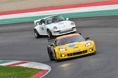 Photo for Scarperia, 2 April 2023: Chevrolet Corvette C6 ZR1 year 2010 in action during Mugello Classic 2023 at Mugello Circuit in Italy. - Royalty Free Image