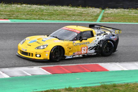 Photo for Scarperia, 2 April 2023: Chevrolet Corvette C6 ZR1 year 2010 in action during Mugello Classic 2023 at Mugello Circuit in Italy. - Royalty Free Image