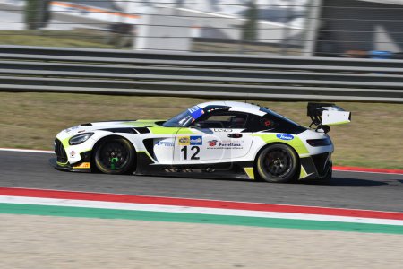 Photo for Scarperia, 29 September 2023: Mercedes Sls Amg of team Akm Motorsport drive by Marco Antonelli in action during practice of Italian Championship at Mugello Circuit. Italy. - Royalty Free Image
