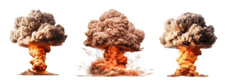Nuclear explosions set, atomic bomb explosion set, white background