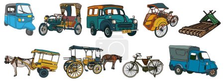 Photo for Isolated Indonesian Traditional Transportation hand drawn illustration - Royalty Free Image