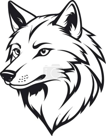 Illustration for Simple line outline wolf head logo design, wolf face vector icon - Royalty Free Image