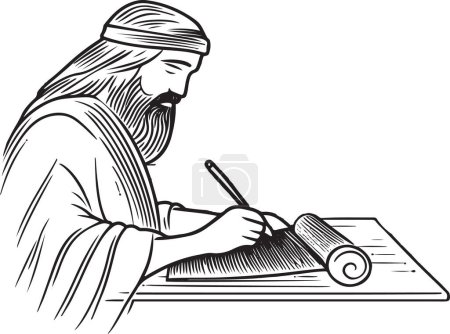 Illustration for These illustrations bring to life the ancient tradition of scholarly wisdom, depicting venerable sages engrossed in writing, their thoughts shaping history and echoing through time. - Royalty Free Image