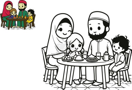 Ilustración de Convivencia conmovedora, Ilustrando las alegrías de la familia y la fe en la vida cotidiana, Libro para colorear - Imagen libre de derechos