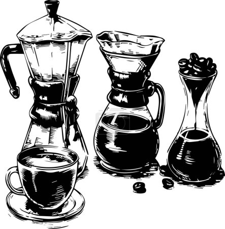 This title reflects the timeless appeal of traditional coffee brewing methods, illustrated by essential equipment for making the perfect cup of coffee.