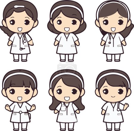 This illustration showcases a delightful array of animated medical staff characters, each sporting a unique pose and expression, exuding warmth and readiness to provide the best care.
