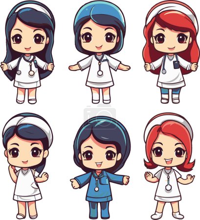 This illustration showcases a delightful array of animated medical staff characters, each sporting a unique pose and expression, exuding warmth and readiness to provide the best care.
